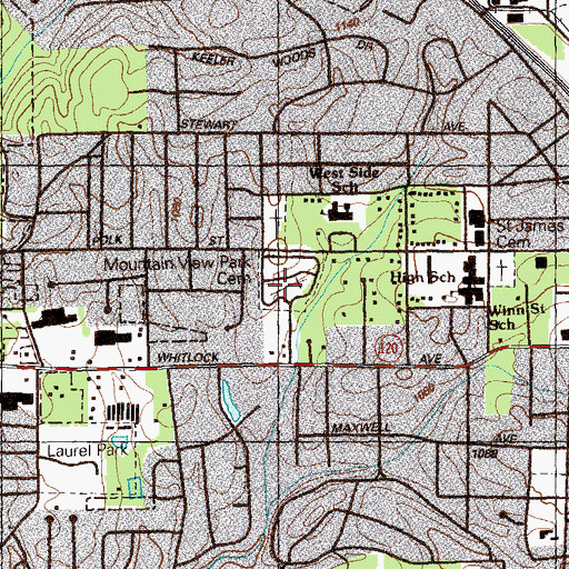 Topographic Map of Mountain View Park Cemetery, GA