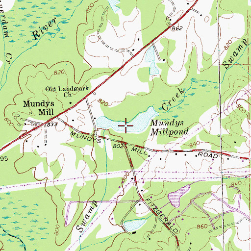 Topographic Map of Mundys Millpond, GA