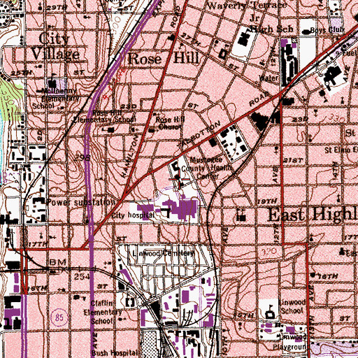 Topographic Map of Muscogee County Health Center, GA