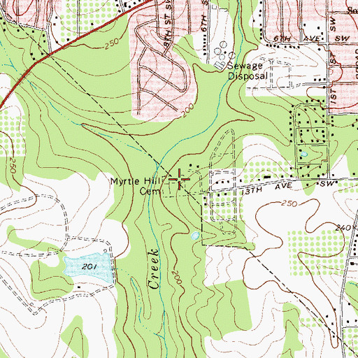 Topographic Map of Myrtle Hill Cemetery, GA