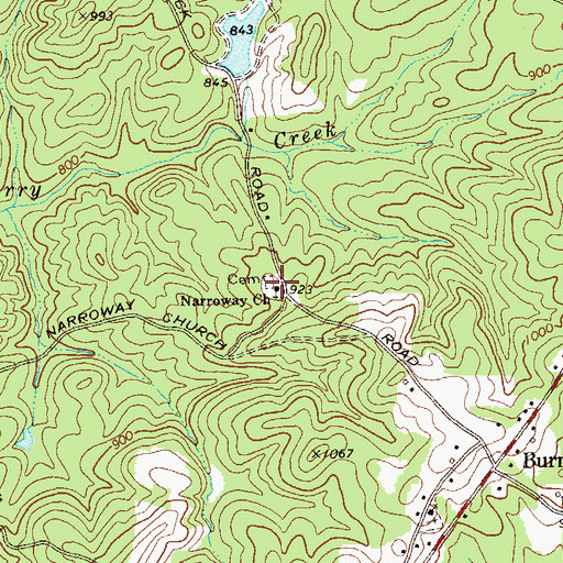 Topographic Map of Narroway Church, GA