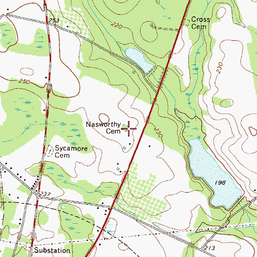 Topographic Map of Nasworthy Cemetery, GA
