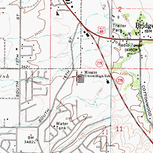 Topographic Map of Mingus Union High School, AZ