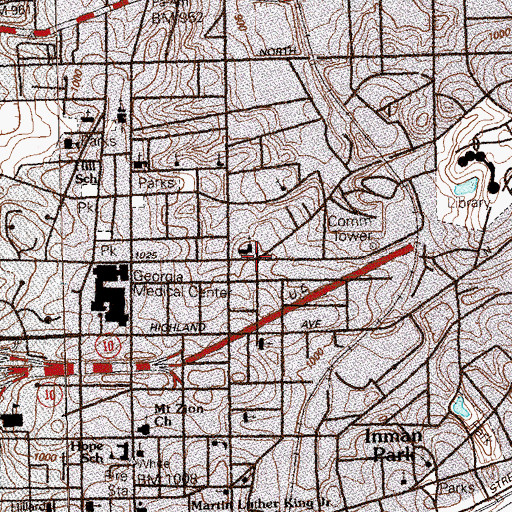 Topographic Map of Nathan Forest School, GA