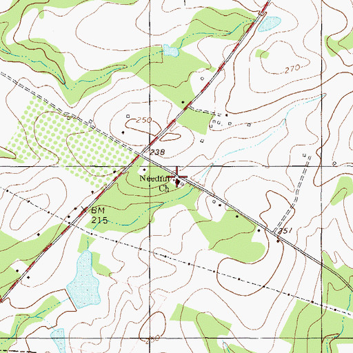 Topographic Map of Needful Church, GA