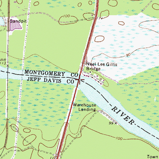 Topographic Map of Neel Lee Gillis Bridge, GA