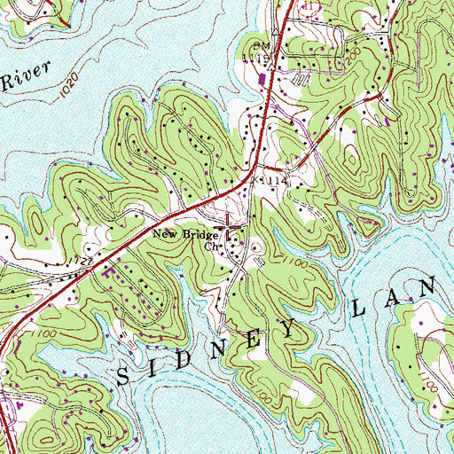 Topographic Map of New Bridge Church, GA