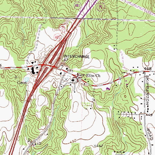 Topographic Map of New Elim Church, GA