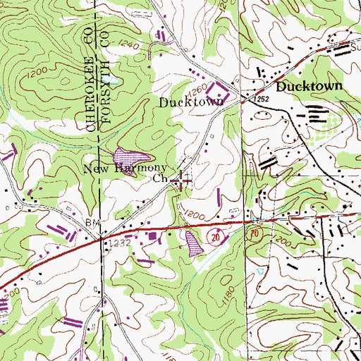 Topographic Map of New Harmony Baptist Church, GA