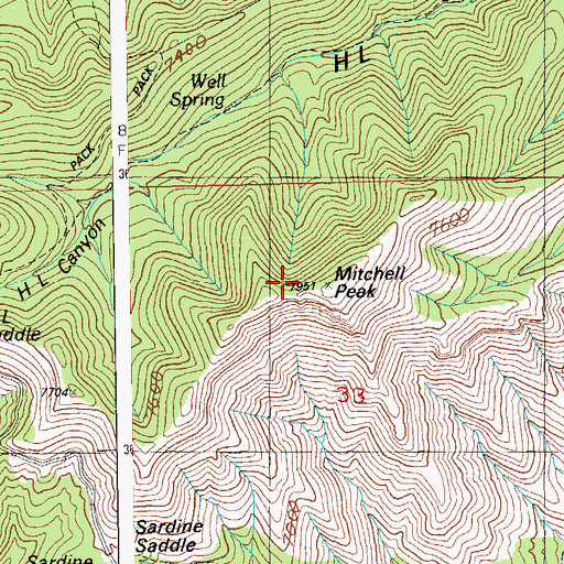 Topographic Map of Mitchell Peak, AZ