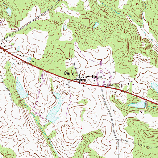 Topographic Map of New Hope Church, GA