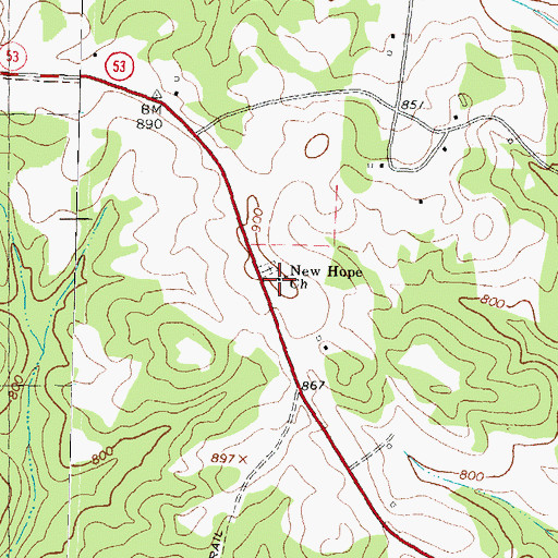 Topographic Map of New Hope Church, GA