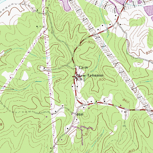 Topographic Map of New Lebanon Baptist Church, GA