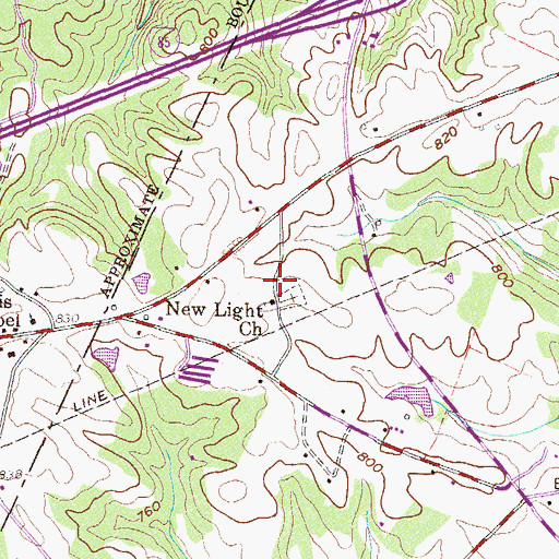 Topographic Map of New Light Church, GA