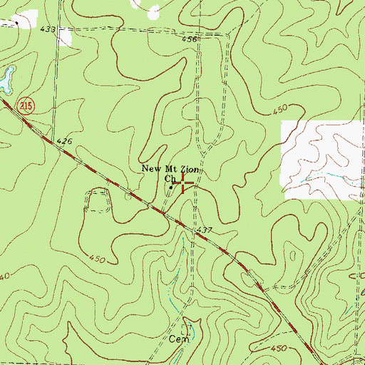 Topographic Map of New Mount Zion Church, GA