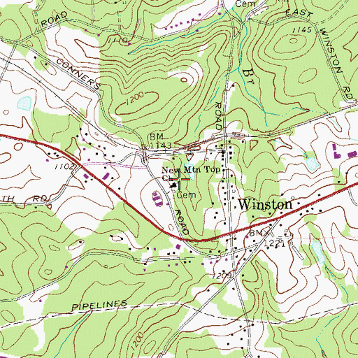 Topographic Map of New Mountain Top Church, GA