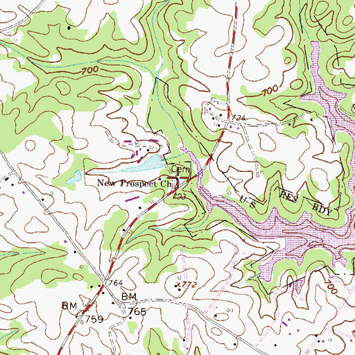 Topographic Map of New Prospect Church, GA
