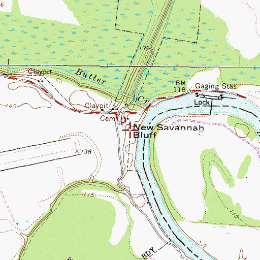 Topographic Map of New Savannah Bluff, GA