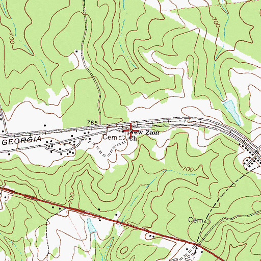 Topographic Map of New Zion Church, GA