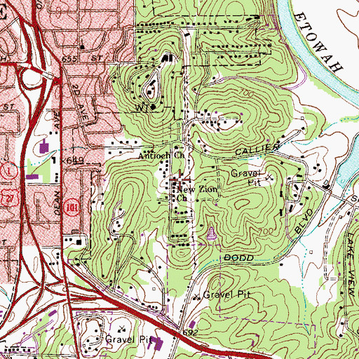 Topographic Map of New Zion Church, GA