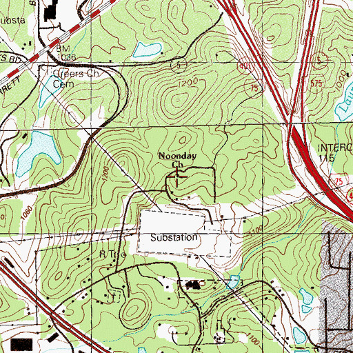 Topographic Map of Noonday Church, GA