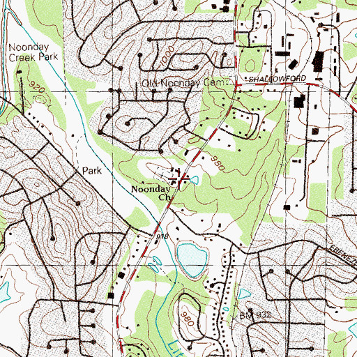 Topographic Map of Noonday Baptist Church, GA