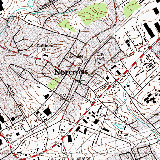 Topographic Map of Norcross, GA