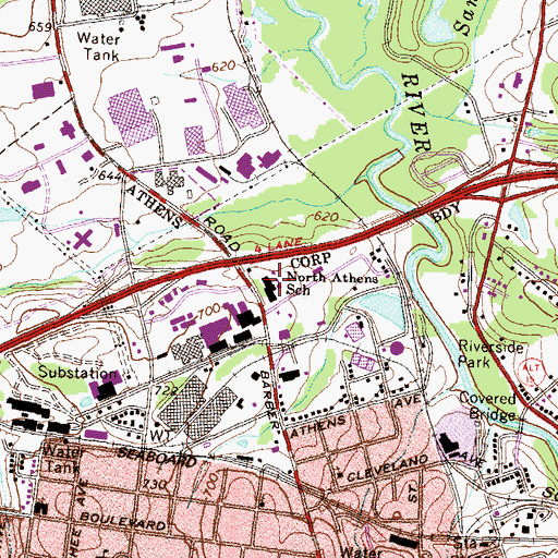 Topographic Map of North Athens School, GA