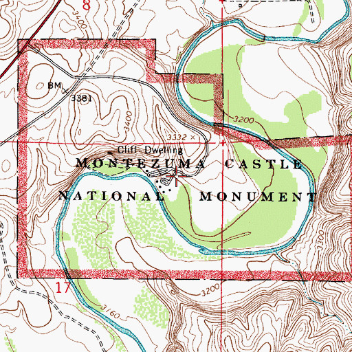 Topographic Map of Montezuma Castle National Monument, AZ
