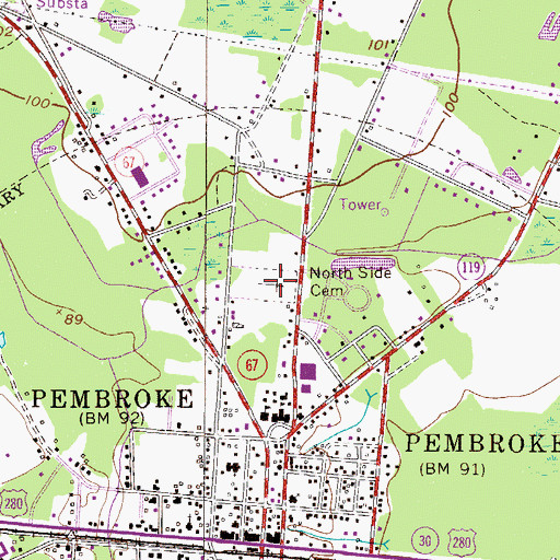 Topographic Map of North Side Cemetery, GA