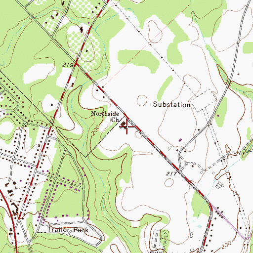Topographic Map of Northside Church, GA