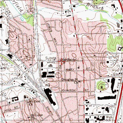 Topographic Map of Northside Church, GA