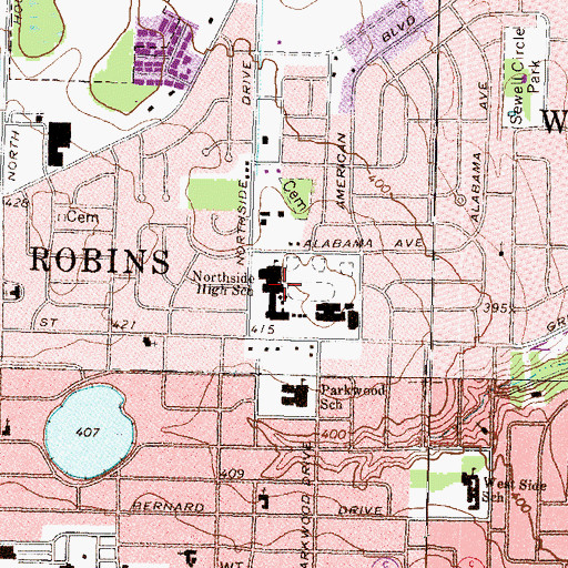 Topographic Map of Northside High School, GA