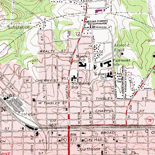Topographic Map of Northside School, GA