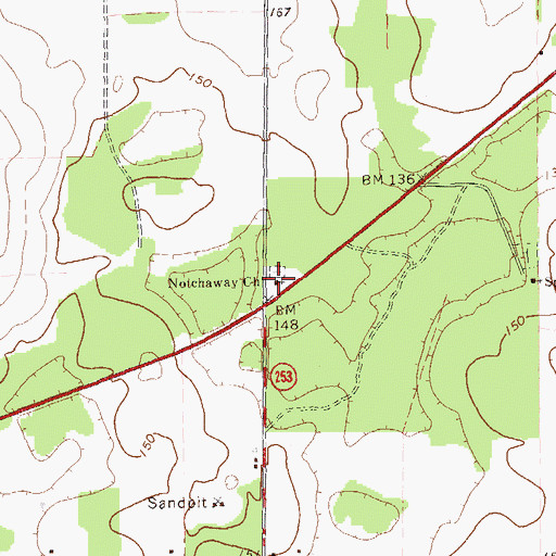 Topographic Map of Notchaway Baptist Church, GA