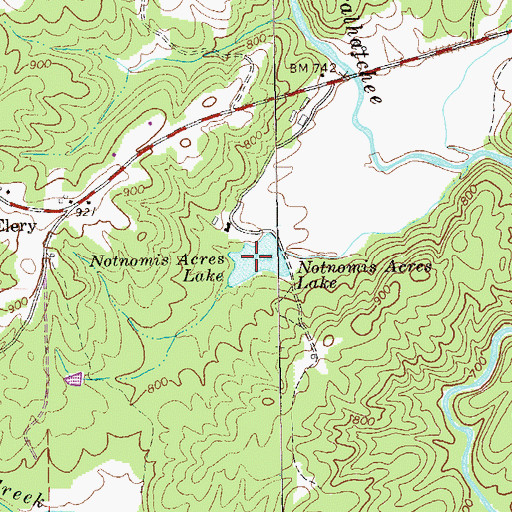 Topographic Map of Notnomis Acres Lake, GA