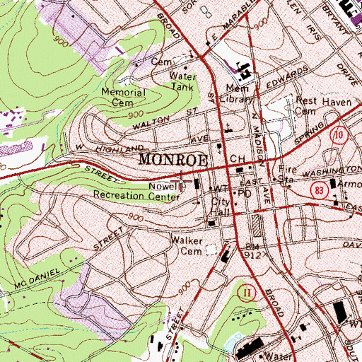 Topographic Map of Nowell Recreation Center, GA
