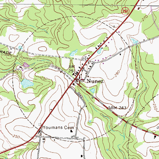 Topographic Map of Nunez, GA