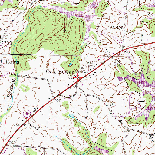 Topographic Map of Oak Bowen Church, GA