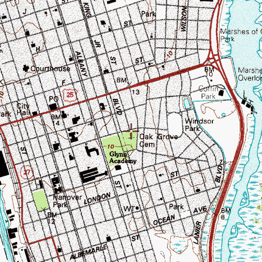 Topographic Map of Oak Grove Cemetery, GA