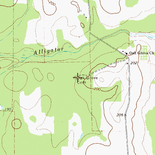 Topographic Map of Oak Grove Cemetery, GA