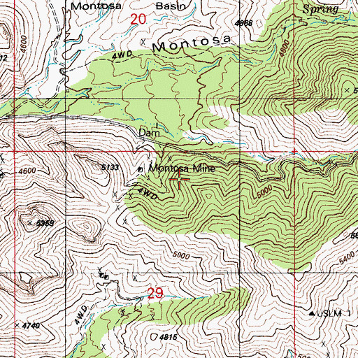 Topographic Map of Montosa Mine, AZ