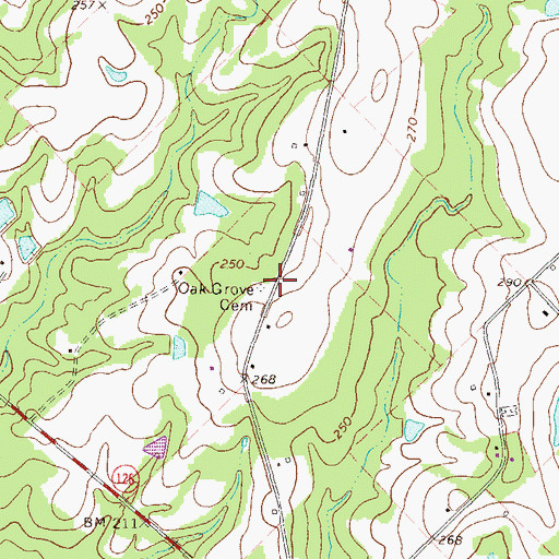 Topographic Map of Oak Grove Cemetery, GA