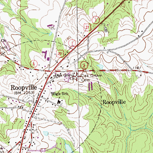 Topographic Map of Oak Grove Cemetery, GA