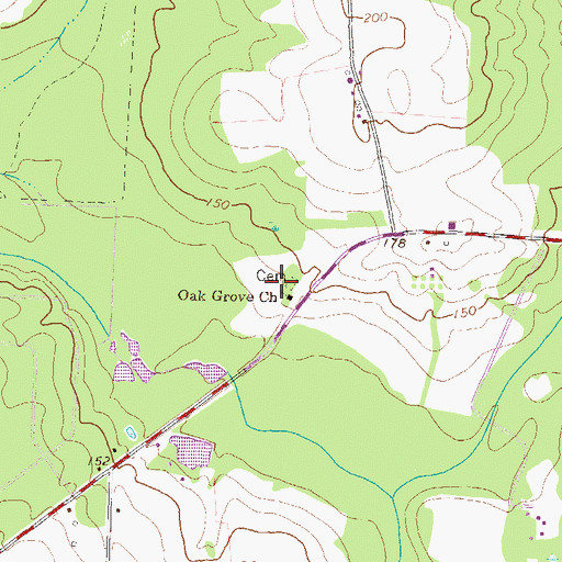 Topographic Map of Oak Grove Church, GA