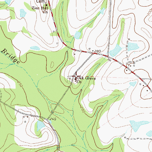 Topographic Map of Oak Grove Church, GA