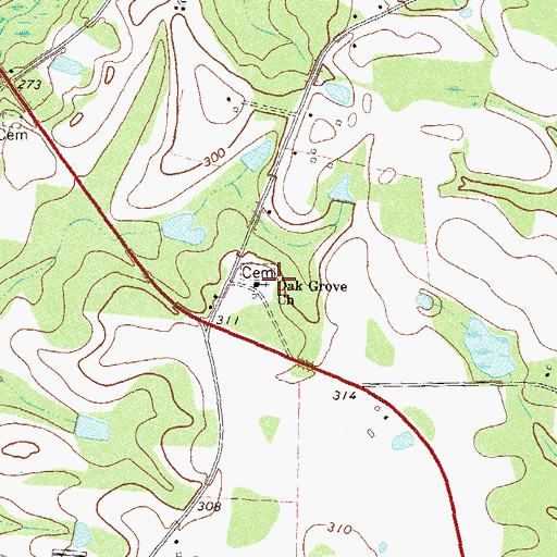 Topographic Map of Oak Grove Church, GA