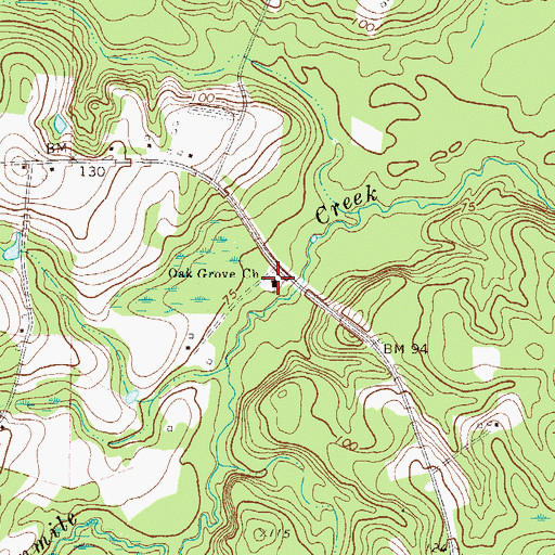 Topographic Map of Oak Grove Freewill Baptist Church, GA