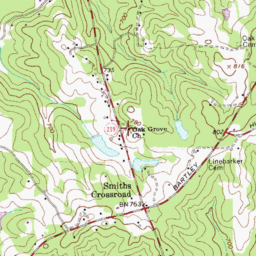 Topographic Map of Oak Grove Church, GA