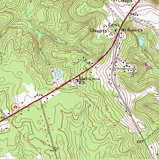 Topographic Map of Oak Grove Church, GA